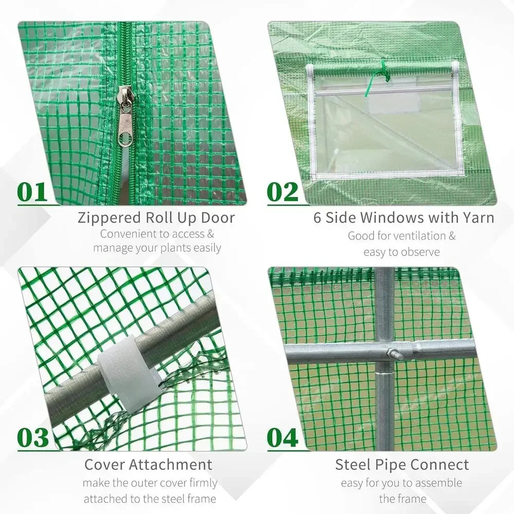 7x7x15 Walk-in Tunnel Greenhouse, Roll-Up Door, Windows, PE Cover, Ideal for Plant Growing in Backyard Garden