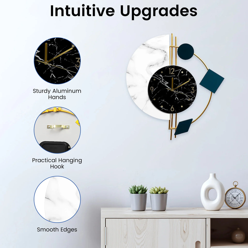 22 inch Marble Wall Clock Nordic Style Creative Luxury Wall Clock Silent Non-Ticking Silent Battery Operated Living Room Mid Century