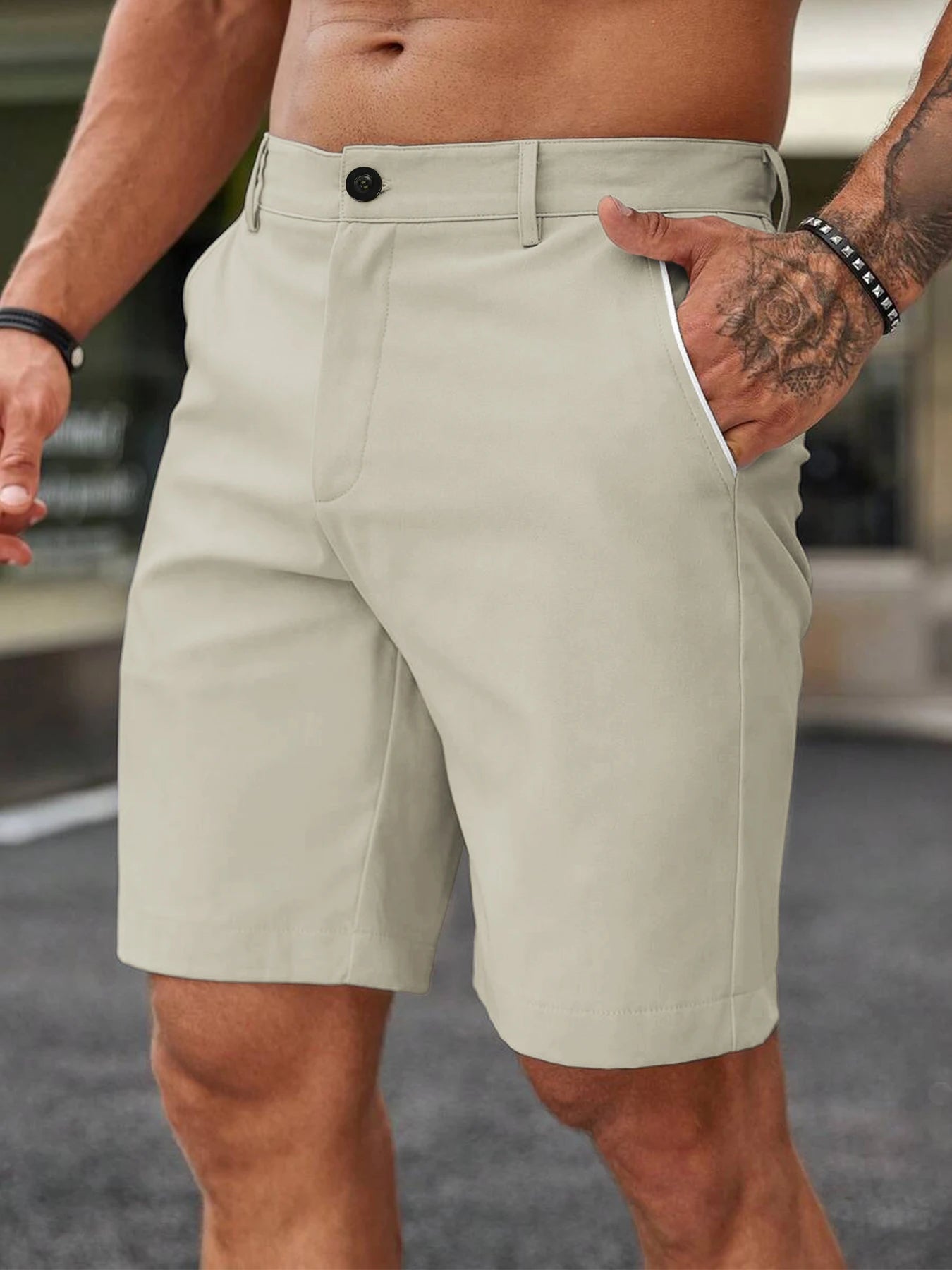 Men Stretch Golf Shorts Hiking Business Light Smooth Polyester Knee Length Summer