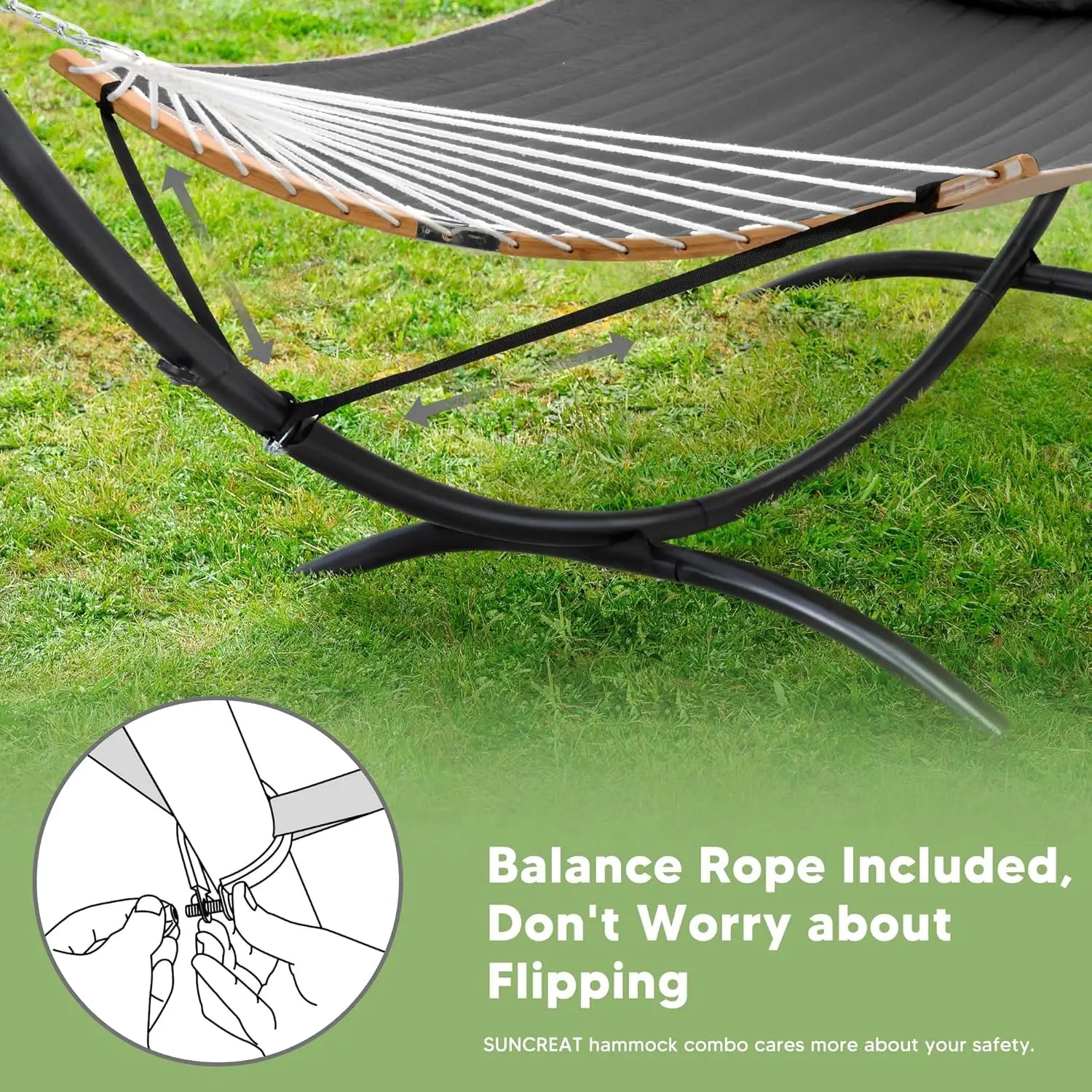 Outdoor Standing Patio Hammock with Foldable Stand in Dark Gray, Patent Pending