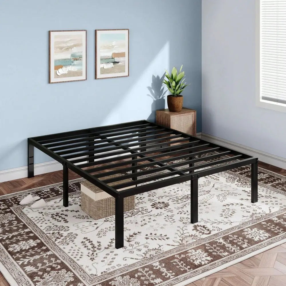 Metal Platform Bed Frame With Headboard Twin, Full, Queen, King Sizes, 16.5 UnderBed Storage, Sturdy Slats, No Box Spring Neede