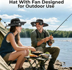 Unisex Rechargeable Hands Free Fan Bucket Hat UPF 50+ Waterproof Breathable Wide Brim Sun Hat Long Lasting Battery For Fishing Beach Gardening Safari