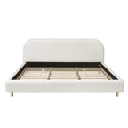 White King Size Upholstered Bed with Curved Headboard and Solid Wood Legs