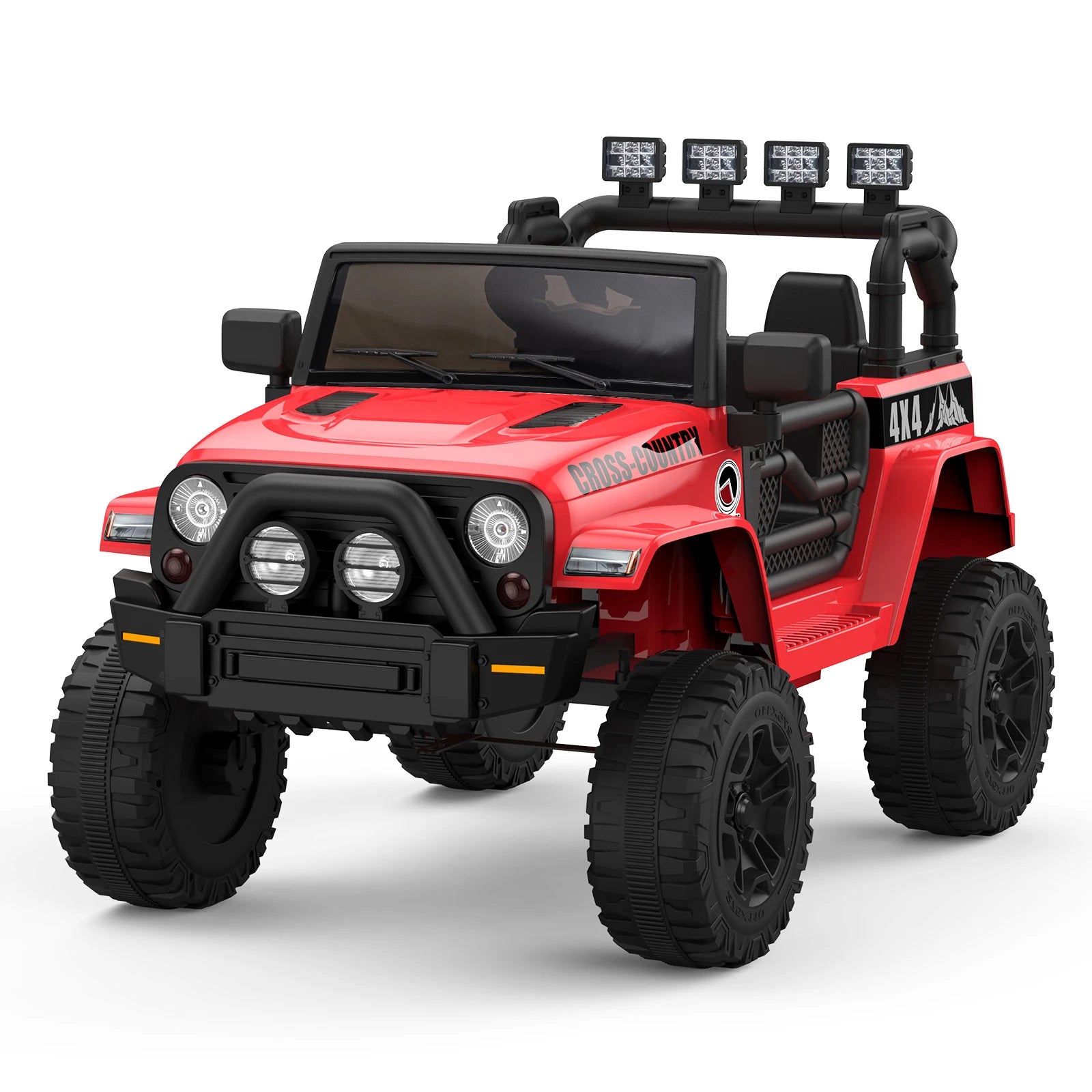 12V 2 Seater Kids Ride On Truck With Parent Remote Control, Electric Car With 2 Speeds, LED Lights, Bluetooth, USB, MP3, Lockable Doors