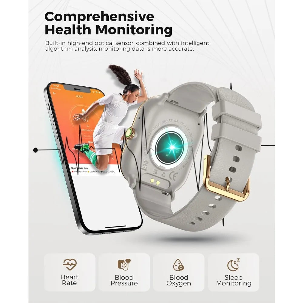 1.96" AMOLED Smartwatch for Women with 100+ Sport Modes, IP68 Waterproof Fitness Tracker Compatible with iOS and Android