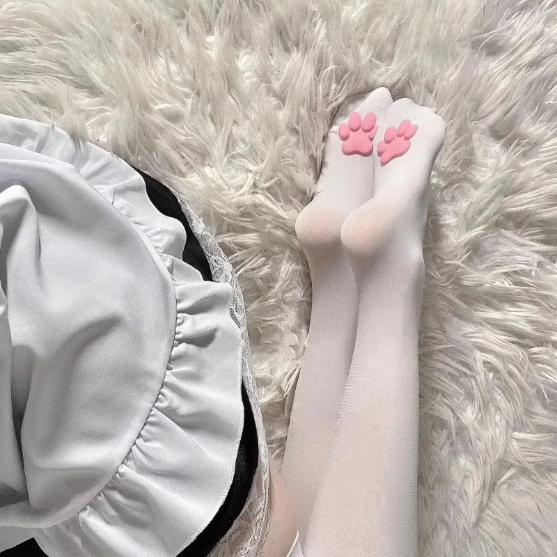Womens Thigh High Stockings Cat Paw Pad Ladies Girls pink Long Over 3D Above Knee Socks Cosplay Lace Lolita Harajuku Y2k female
