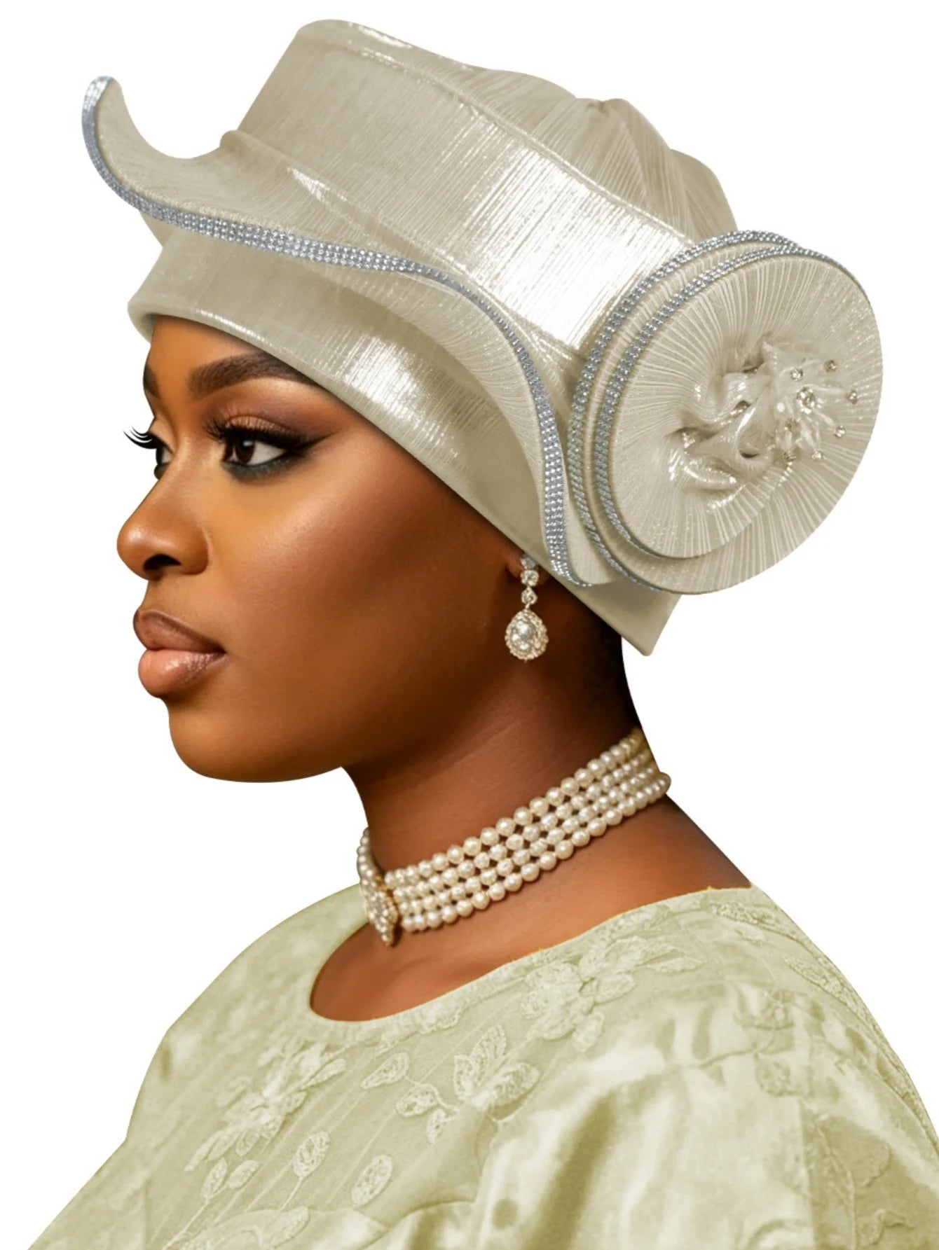 New Model, High-End, Traditional, Three-Dimensional Shaped Snail-Style Women's Hat The Delicate Flower Bud Design on the Side, Surrounded by Double Silver Edges. Suitable for Weddings, Celebrations, Dinners, Festival Gatherin
