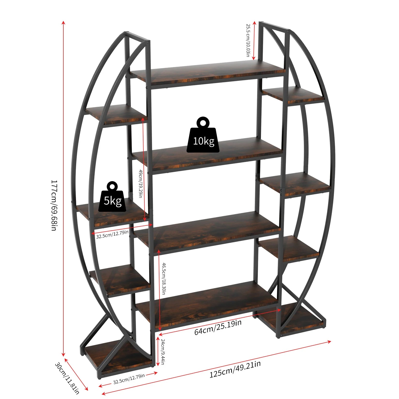 Half-Moon Shape Plant Stand Bookshelf, Multiiter Ladder, Garden Flower Rack for Home Patio Garden , Industrial Style