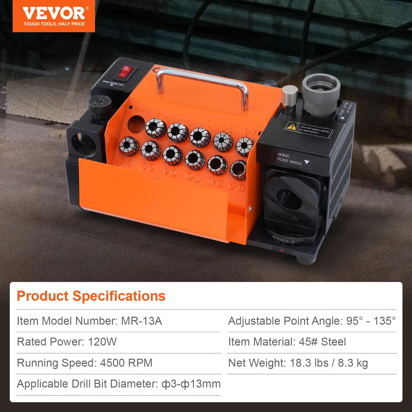 SucceBuy Drill Bits Sharpener 3-13mm Mill Grinder Sharpener Portable Sharpening Angle Grinder w/ 11 Collet For Factory Workshop