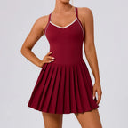 Yoga Suits for Women Sports Dress with Bra and V Neck Workout Clothing Tennis Dresses Golf Skirts Gym Fitness Tights Skorts