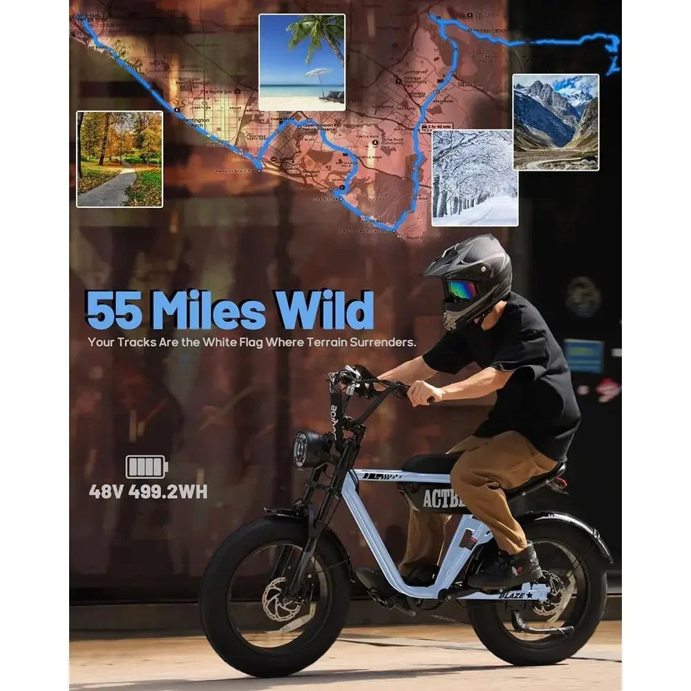 16 Adult/Teen Electric Bike: 1200W Motor, 25MPH, 55-Mile Range, Full Suspension All-Terrain
