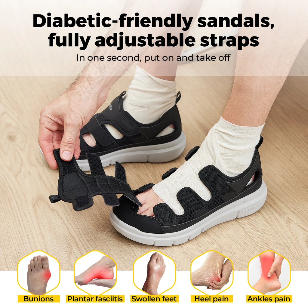 FitVille Men's Sandals Wide Design Diabetic Shoes Lightweight Breathable for Swollen Feet with Arch Support Sandals