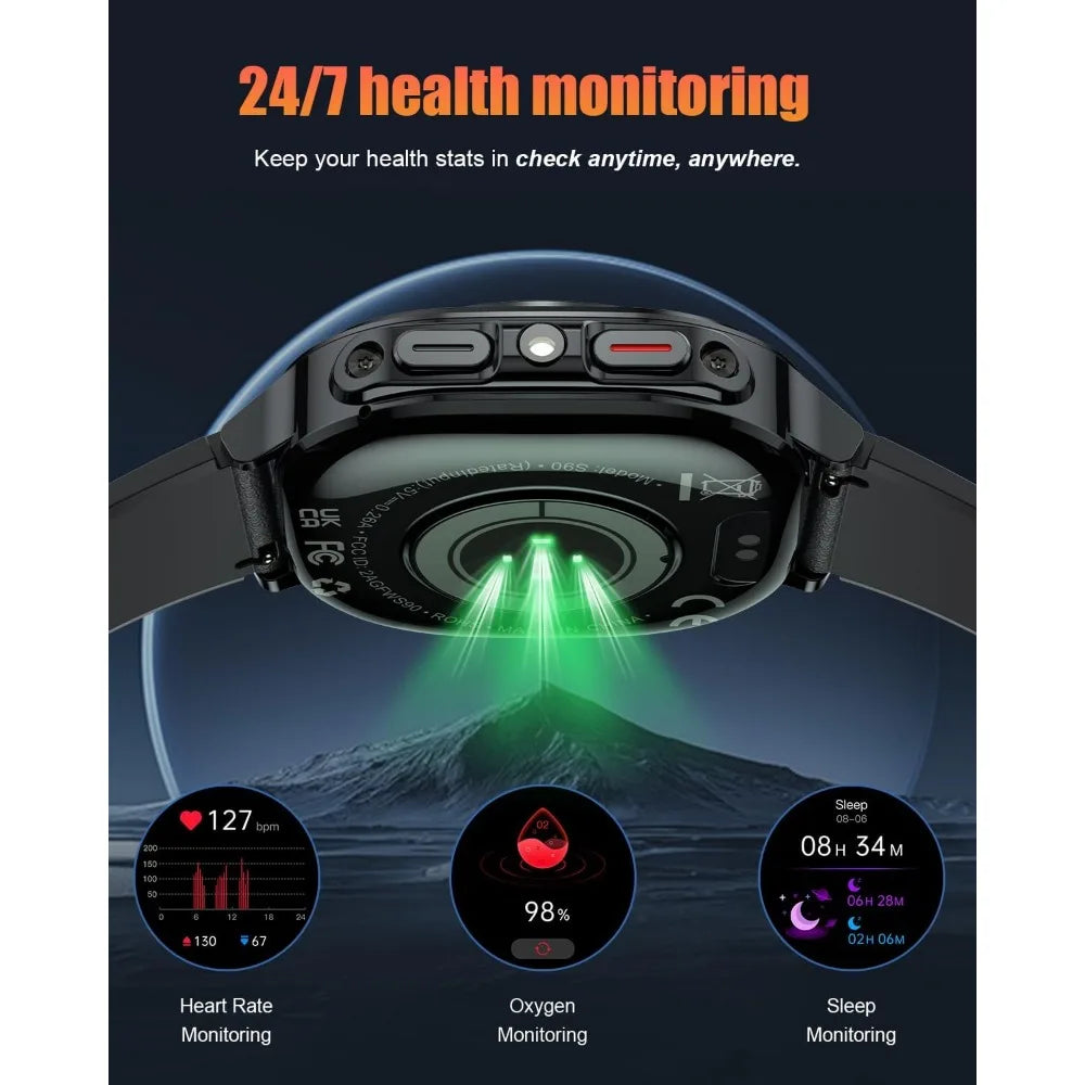 39mm HD Fitness Watch: Smartwatch for Men, Health Tracking, 114+ Sports Modes, Waterproof, 30-Day Battery, Black