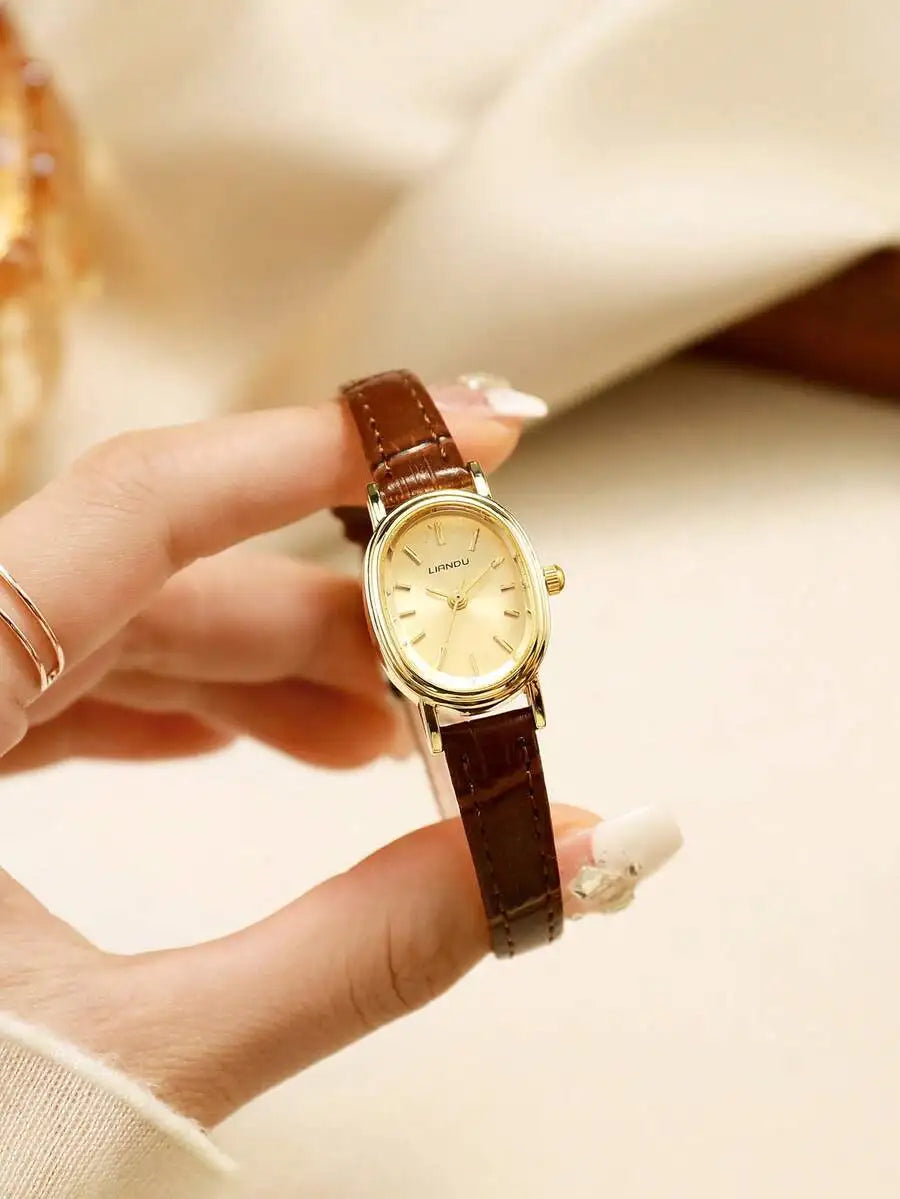 LIANDU LIANDU Vintage Fashion Minimalist Casual Women's Watch, Oval Case, PU Strap, Exquisite Small Dial, Elegant And Charming,