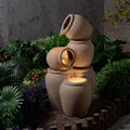 Eco-Friendly 3-Tier Cascading Jars Outdoor Water Fountain with LED Lights for Patio and Backyard Decor