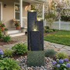 39'' H Outdoor Water Fountain Modern Cascading Freestanding Fountain with LED Lights for Garden Patio Porch Lawn Backyard Decor