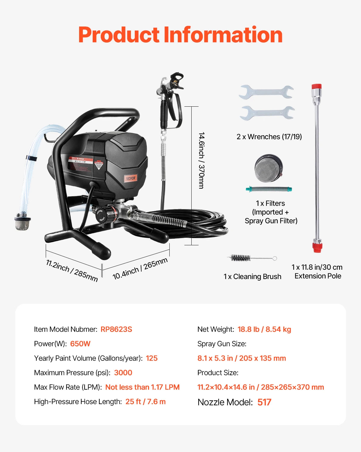 SucceBuy Stand Airless Paint Sprayer, 650W High Efficiency Airless Sprayer, 3000PSI Electric Paint Sprayer Machine Extension Rod