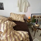 Retro Striped Duvet Cover Set - 100% Natural Cotton 3-Piece Vintage Red Stripes Pattern Printed Bedding Set, Soft Breathable Co