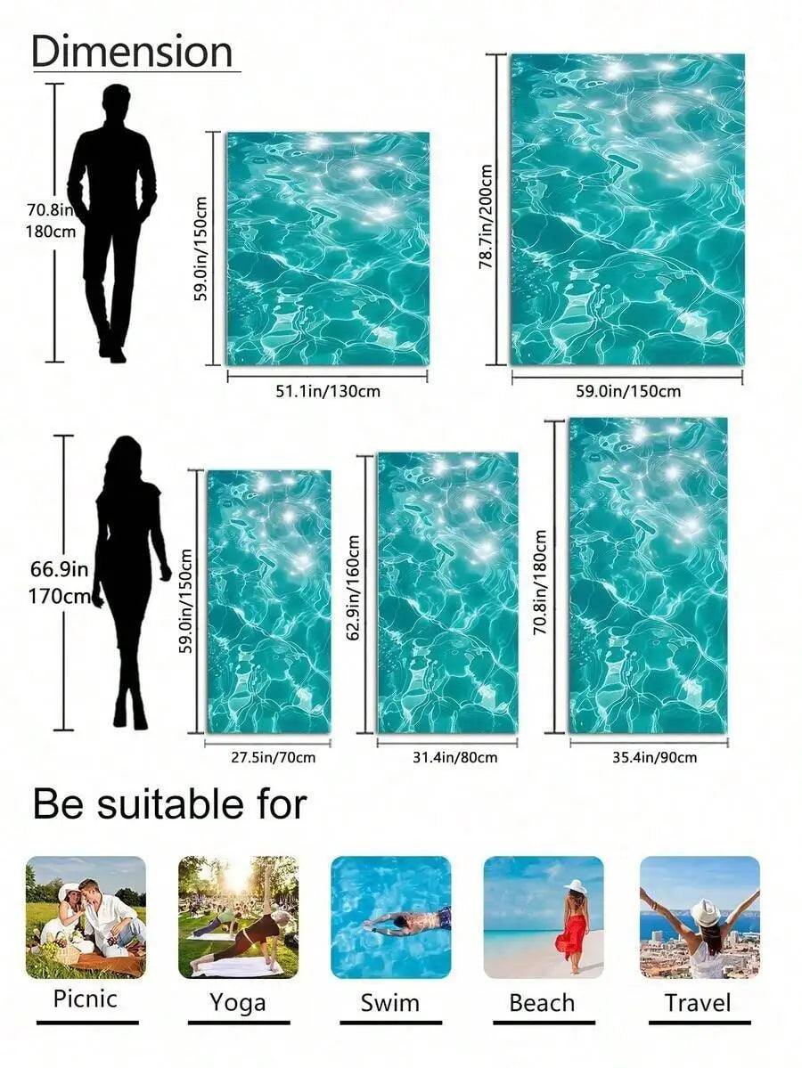 Microfiber Beach Towel With Aqua Water Ripple Print Shimmering Underwater Light Design