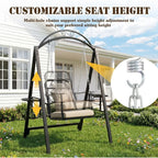 Porch Swing with Stand for Adults - Heavy-Duty Metal, Cushioned, Cup Holders, Adjustable, Easy Assembly
