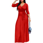 Women Plus Size Long Maxi Wrap Dress V Neck 3 4 Sleeve Summer