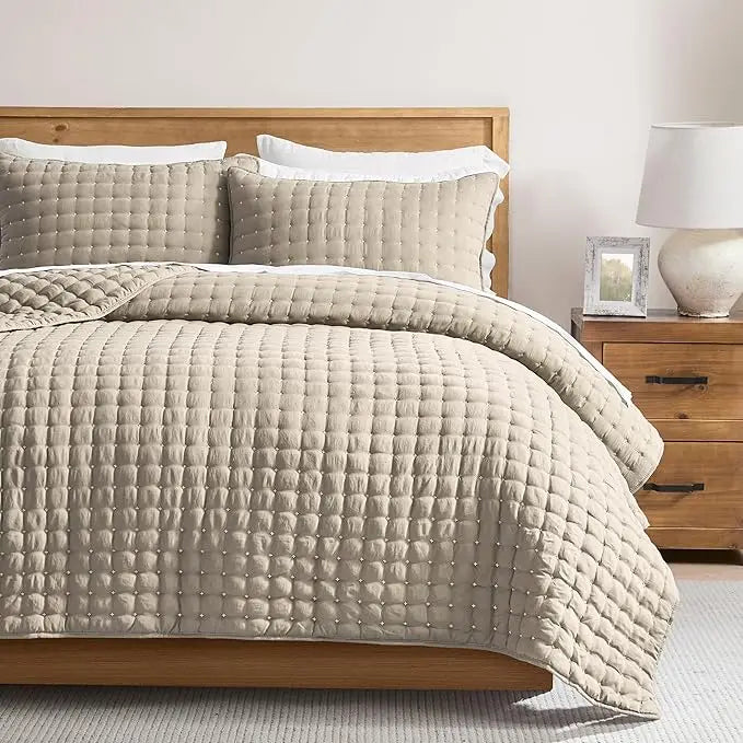Luxury Cross-Stitch Design Quilt Bedding Set Lightweight Soft Summer Bedspread All-Season Quilted Coverlet with 2 Pillow Shams Twin Queen King California King Size Bed Covers
