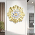 Ginkgo Biloba Wall Clock 70cm Large Nordic Light Luxury Design, White Gold Iron Silent Non-Ticking Battery Operated Living Room