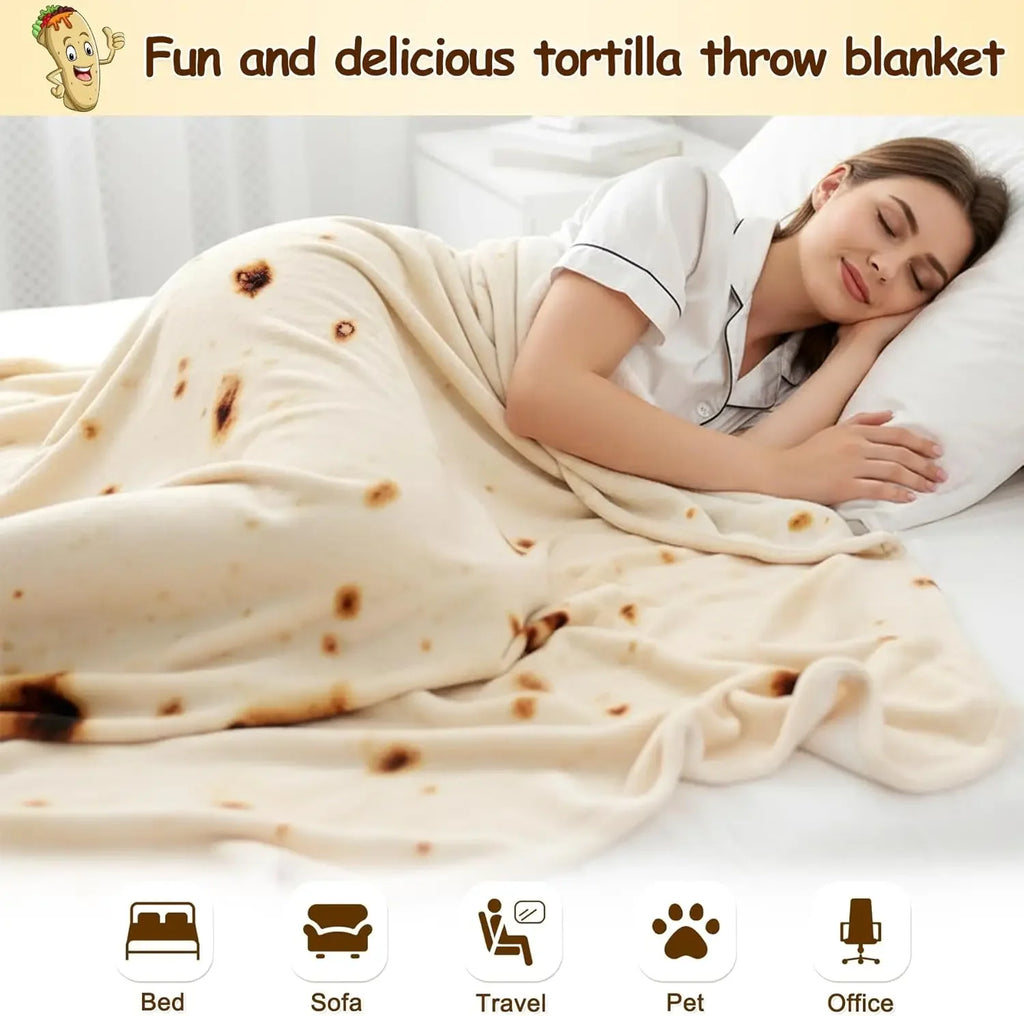 Giant Tortilla Throw Blanket 71 Inches for Adults Kids, Realistic Flannel Food Blanket Funny Gifts for Women Men