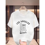 Crew Neck Graphic Cotton T Shirt For Men Black White Options, Angeles 1987 The Angeles Oversized Tees Casual Wear, Spring Short Sleeve Loose Fit Tops, Summer Fashion Basic Shirts, Clothes Gift For Men