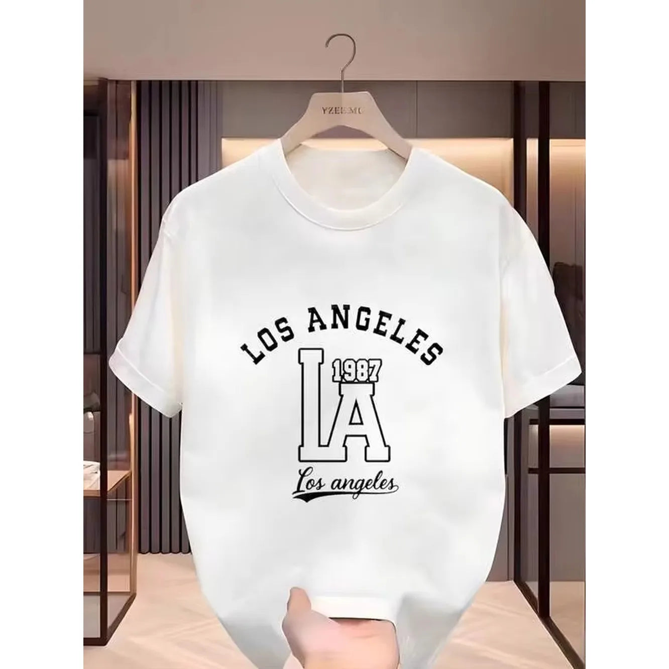 Crew Neck Graphic Cotton T Shirt For Men Black White Options, Angeles 1987 The Angeles Oversized Tees Casual Wear, Spring Short Sleeve Loose Fit Tops, Summer Fashion Basic Shirts, Clothes Gift For Men