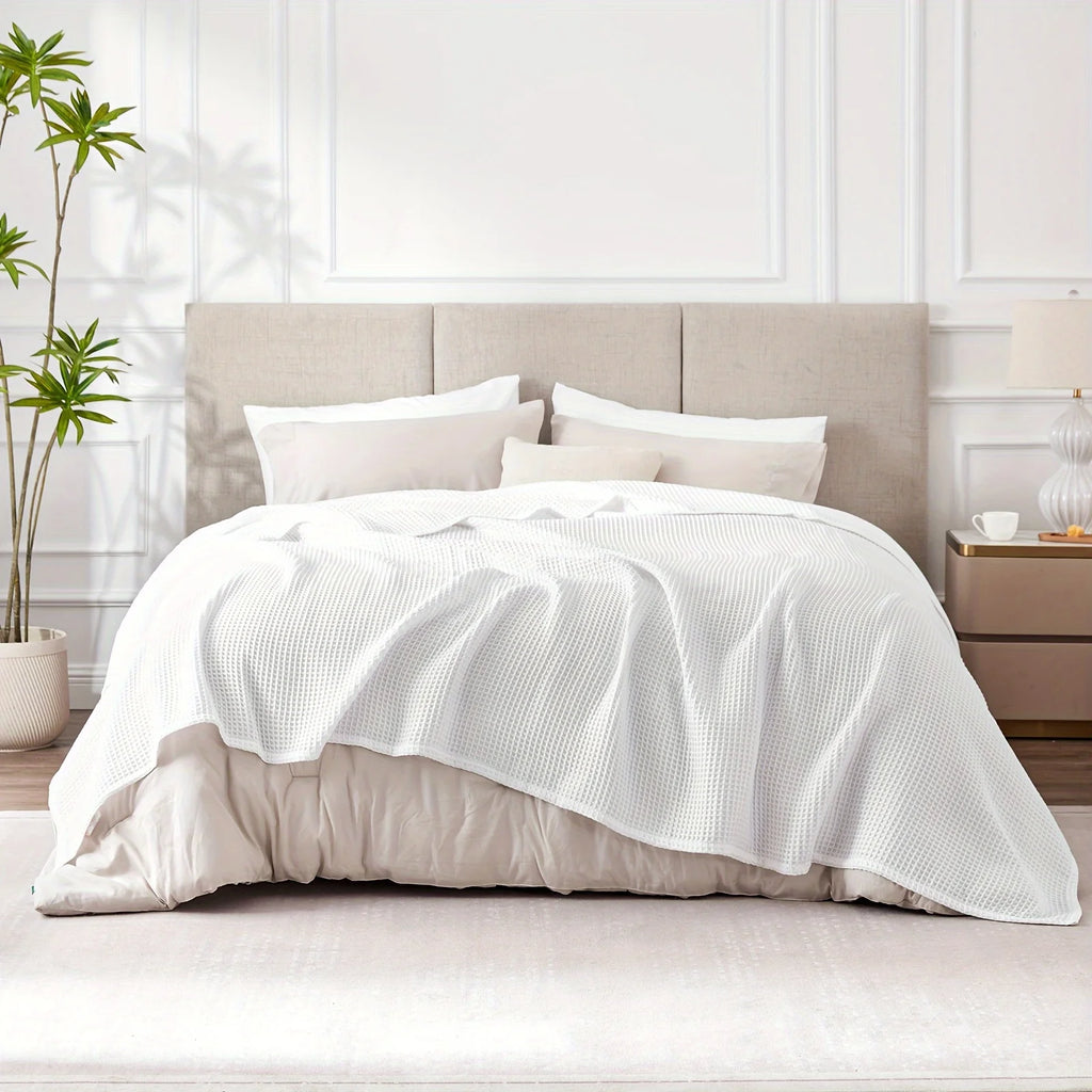 1pc Lightweight Waffle Weave Cooling Blanket for Hot Sleepers, Breathable Summer Blanket Full/Queen Size, Cozy Woven Textured Blanket for Couch Bed Sofa Home Decor