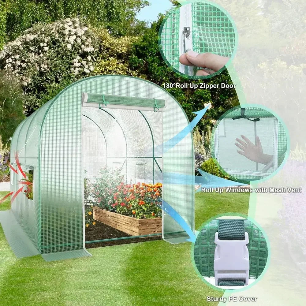 12x7x7 Walk-in Greenhouse with Automated Irrigation, Durable Outdoor Structure, Portable Garden House, Winter Warming Enclosure