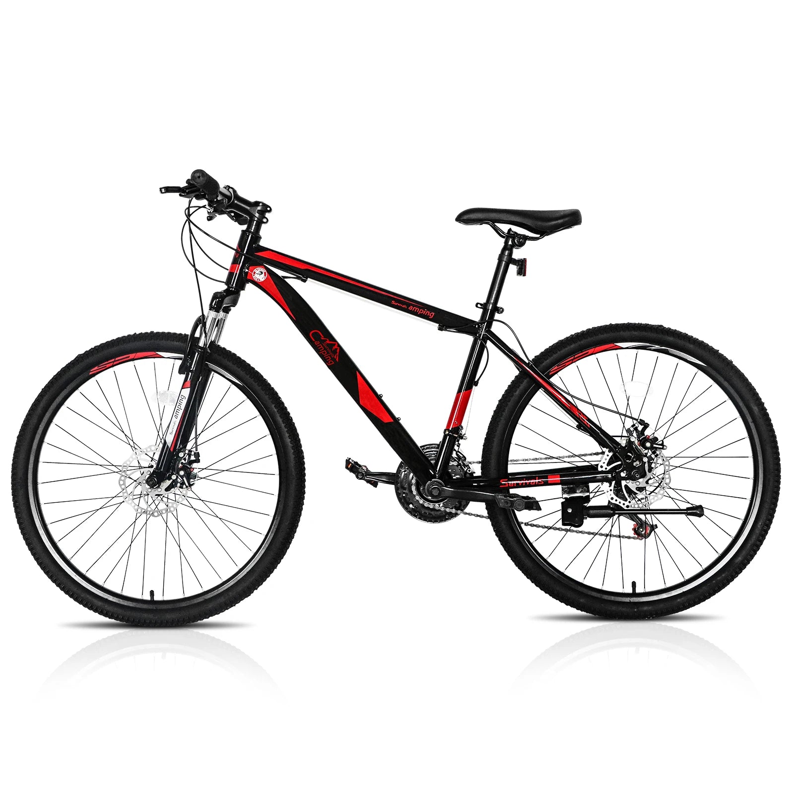 26 Inch 21 Speed Red Black Explorer Mountain Bike High Carbon Steel Frame Shock Absorbing Front Fork Mechanical Disc Brake MTB