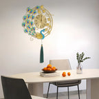 Luxury Large Peacock Wall Clock Silent Quartz Golden Blue Art Decor for Living Room Bedroom Office Unique Gift Home Kitchen Cafe Bar Resin Metal 58cm