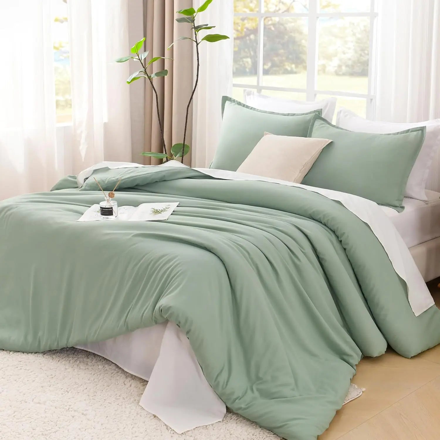 Luxury Soft 3-Piece Lightweight Comforter Set All-Season Fluffy Breathable Bedding Oversized King Queen Twin Size Solid Color Quilt with 2 Pillowcases Home Bedroom Decor Cozy Room Textiles Skin