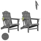 Folding Adirondack Chairs Set of 2, All Weather HDPE Wood Texture Fire Pit Chairs with Cup Holder for Outdoor, Customized