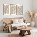 Set of 3 Framed Neutral Beige Boho Wildflower Botanical Canvas Wall Art Prints 24 X 36 Inch, Farmhouse Floral Artwork for Living Room Bedroom Above Bed Indoor Wall Decor