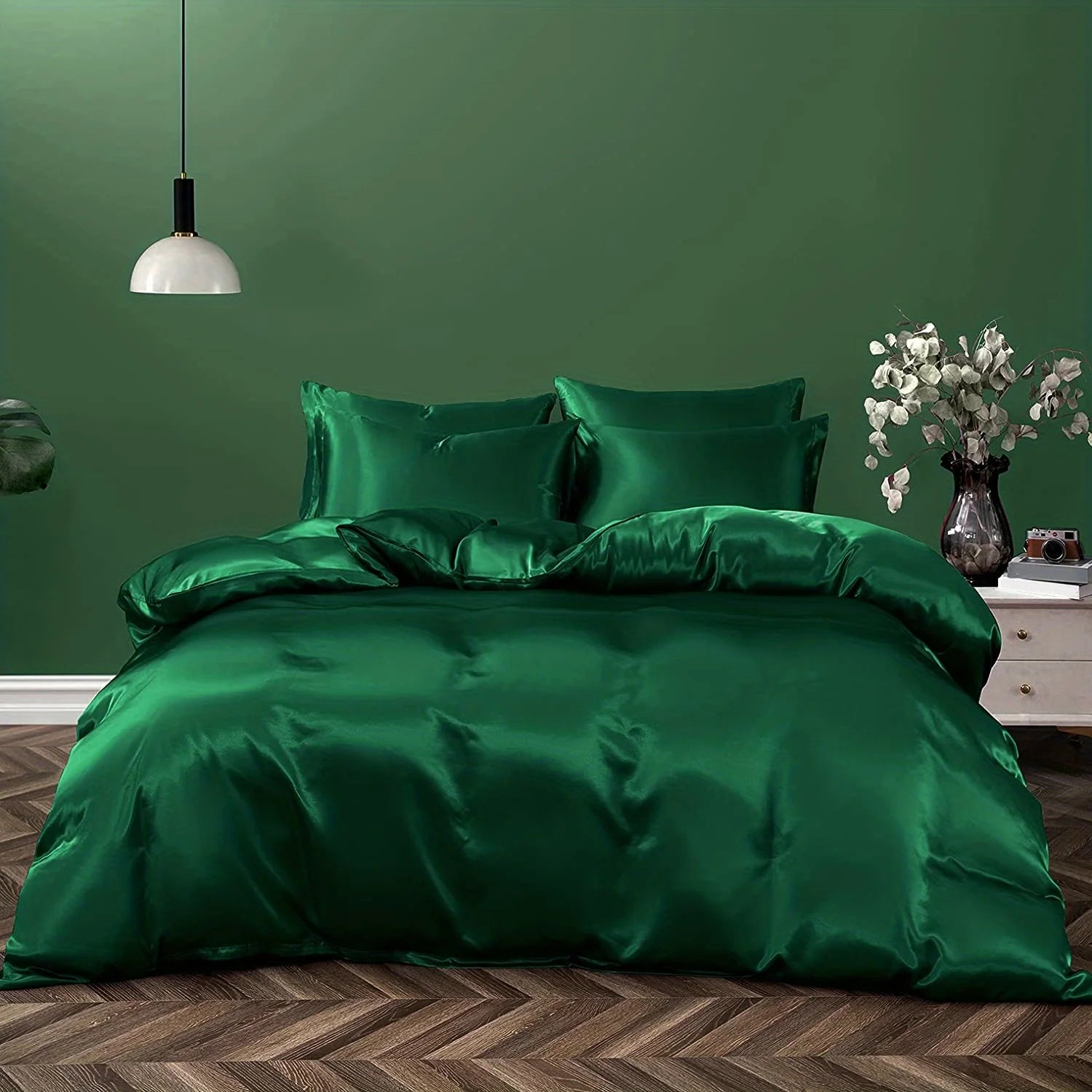 Satin Solid Color Ultra-Soft 3-Piece Duvet Cover Set, Cool and Super Soft Solid Color Bedding Set with Pillowcases, Skin-Friendly and Suitable for All Seasons, Bedroom Home Decor (Duvet Not Included)