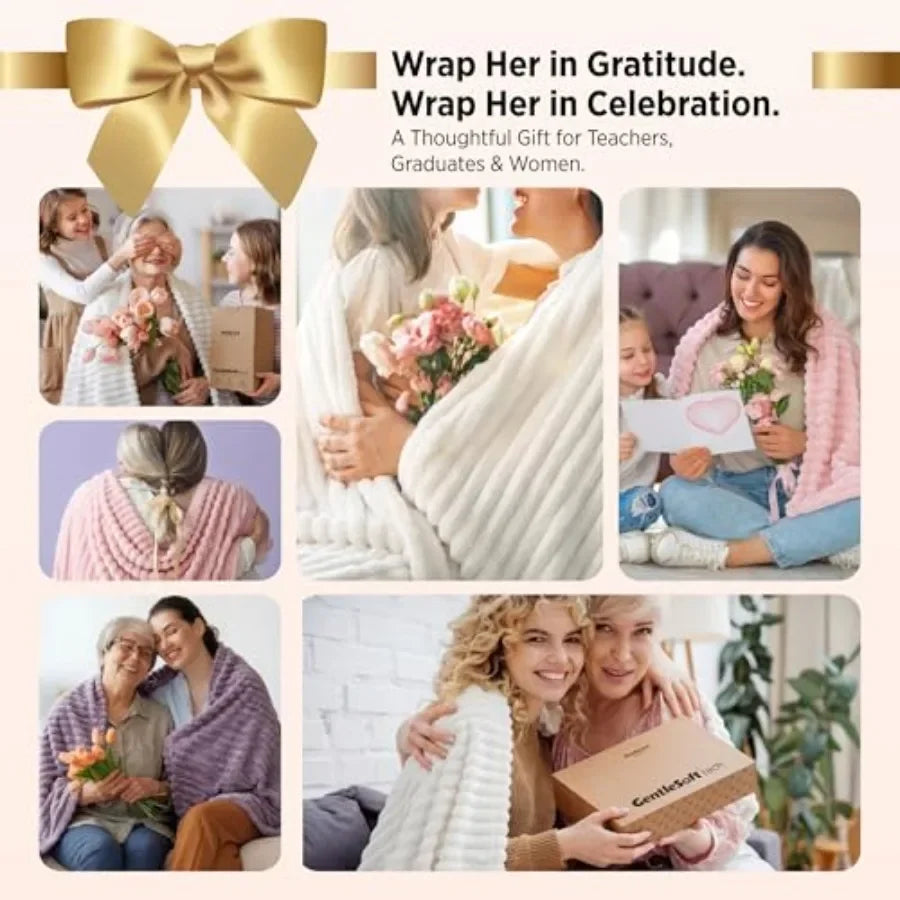 GentleSoft White Throw Blanket for Couch - Birthday Gifts for Women Mom Her Girls, Cozy Fleece Blanket for Sofa Bed, Living Roo