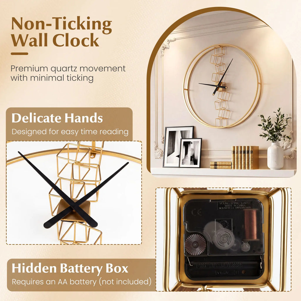 Large Wall Clock, 27” Nordic Style Big Metal Clock, Non-Ticking Decorative Clock
