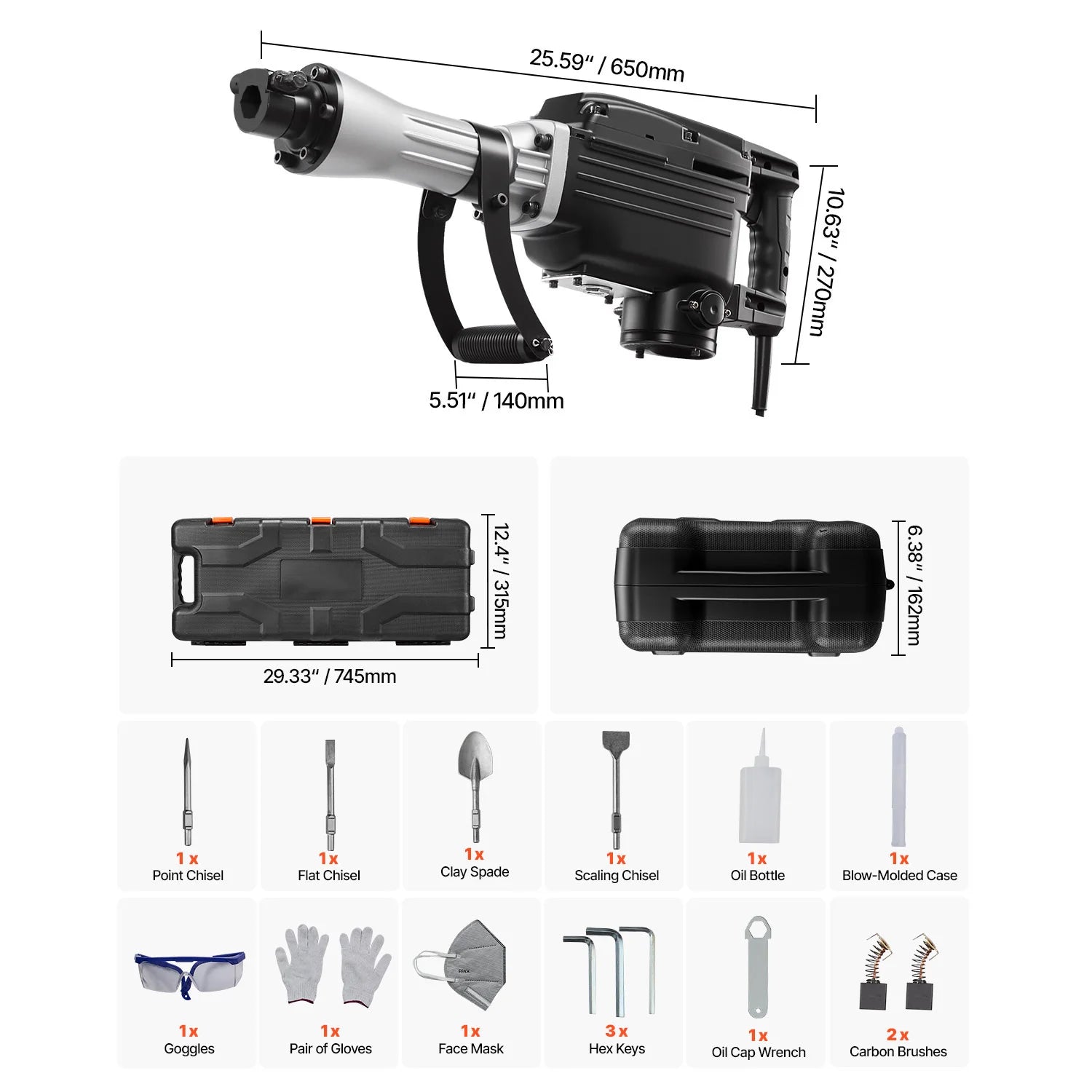 SucceBuy Demolition Jack Hammer 2800 W Powerful Electric Jackhammer 1200 BPM Concrete Breaker with Carrying Case Gloves
