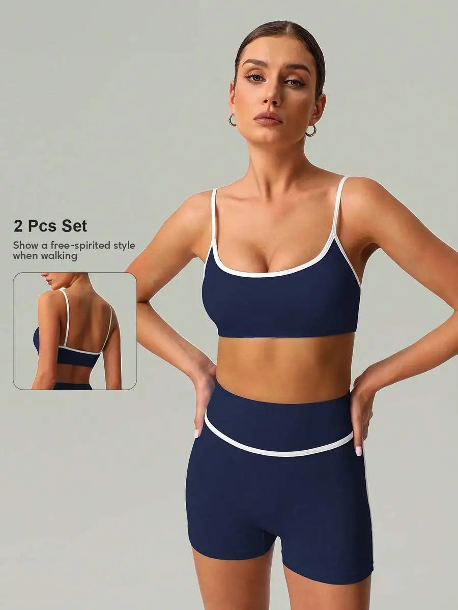 2 PCS Women Sports Bra And Shorts Set For Yoga Running