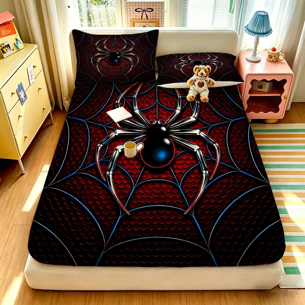 3pcs Spider Animal Printed Coreless Bed Sheet Summer Set Multi Size Comfortable Bedding Decoration Machine Washable