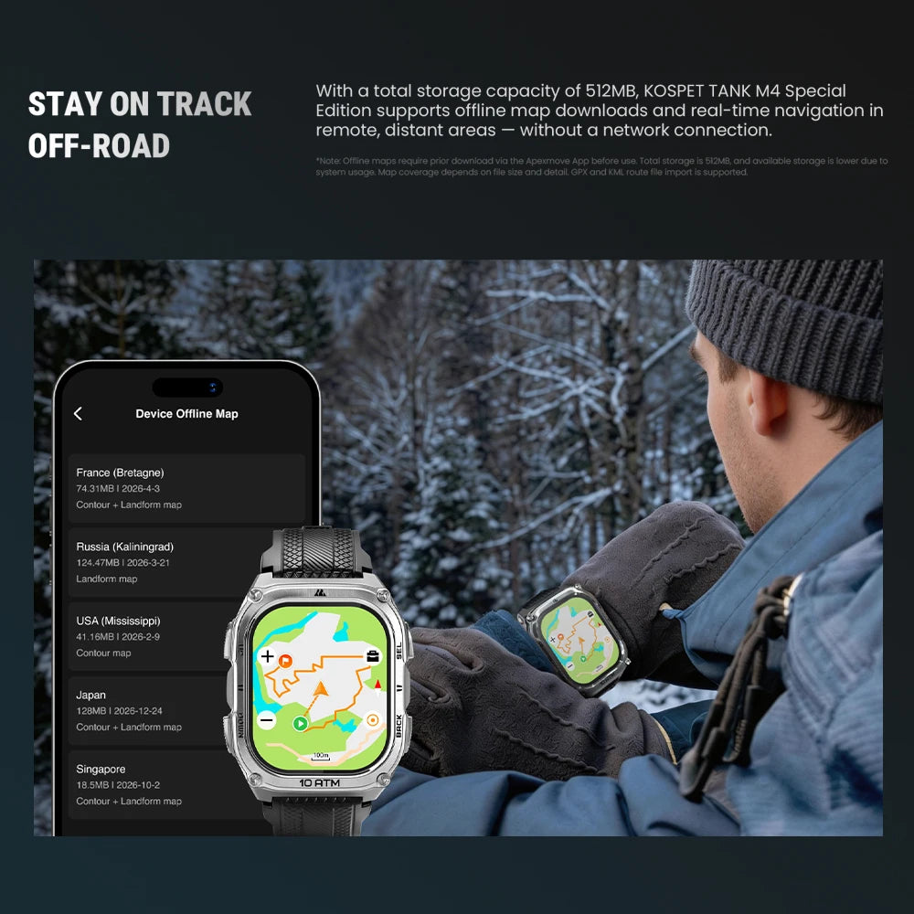 KOSPET Tank M4 Special Edition Men's Smartwatch 1.96 Inch AMOLED 10ATM Waterproof Freediving Offline Maps GPS 2 Wristbands