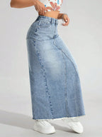 Jeanoix Raw Hem Denim Skirt