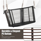 1-Person Outdoor Hanging Porch Swing with Cushions, Rattan Backrest, Metal Frame, 2 Ropes, Up to 400 lbs, Beige