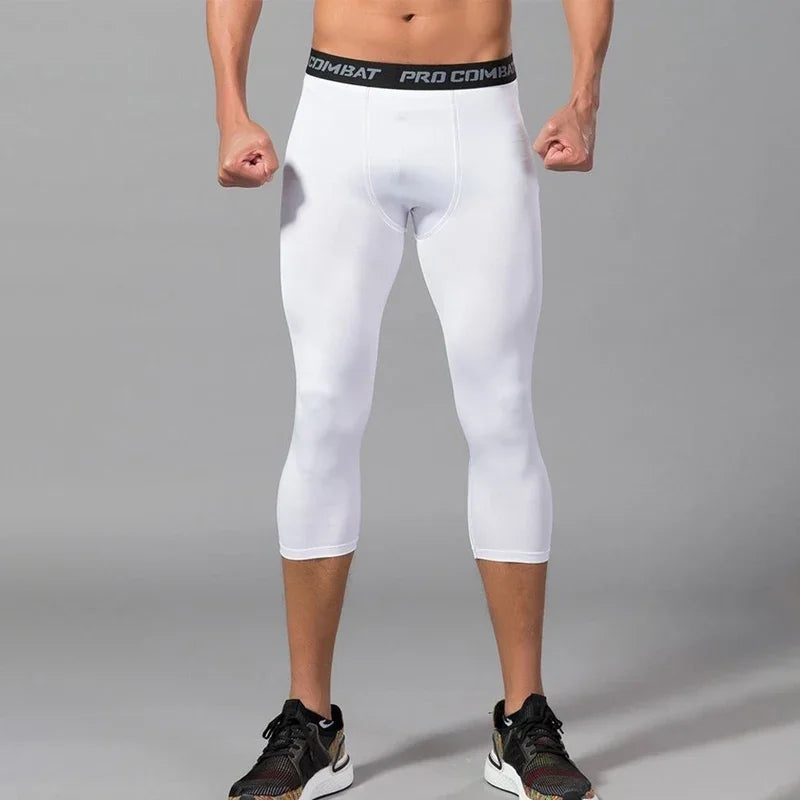 Sports Cropped Pants Running Gym Compression Elastic Waist Polyester Tight Slim All Season Men Capri Leggings