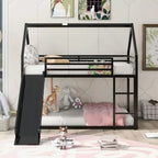 Twin Over Twin Bunk Bed with Slide and Ladder, Metal Frame for Kids, Black