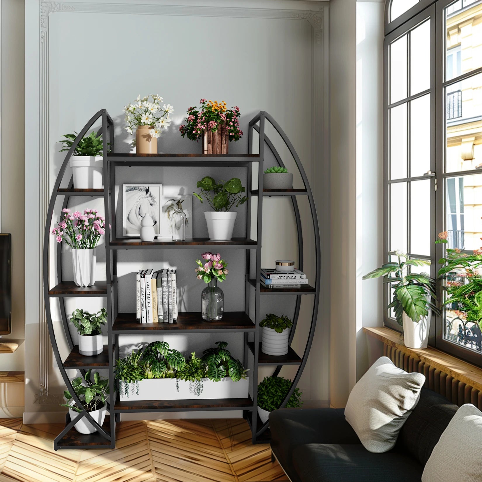 Metal Plant Stand Industrial Bookshelf Multilayer Ladder Garden Flower Pot Rack