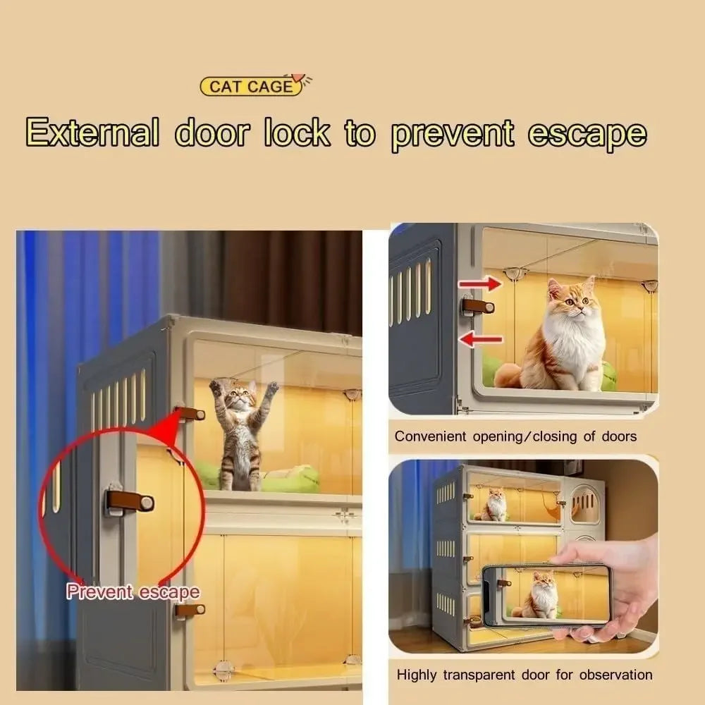 Indoor Large Cat Enclosure with Litter Box and Transparent Door (105x45x70cm)